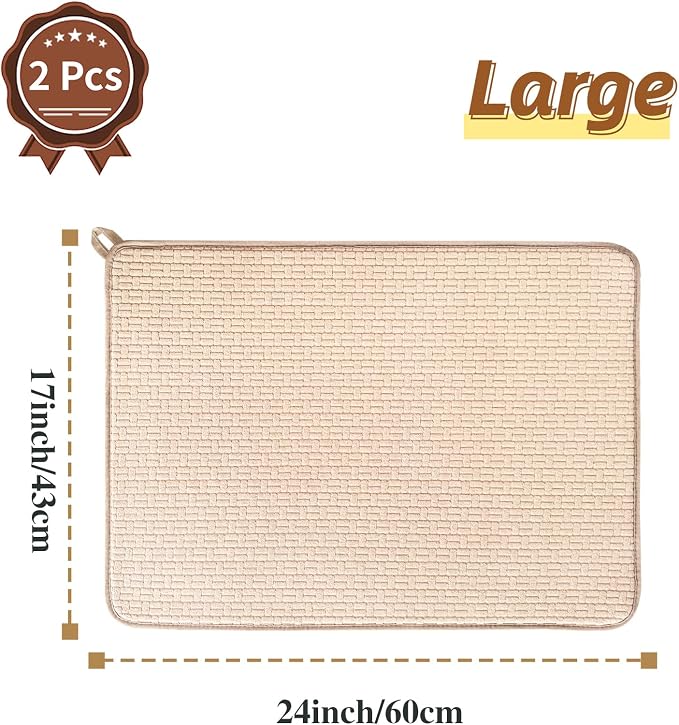 2 Pack XXL Large Microfiber Dish Drying Mat, 24*17 inch Absorbent Dish Drainer - Image 2