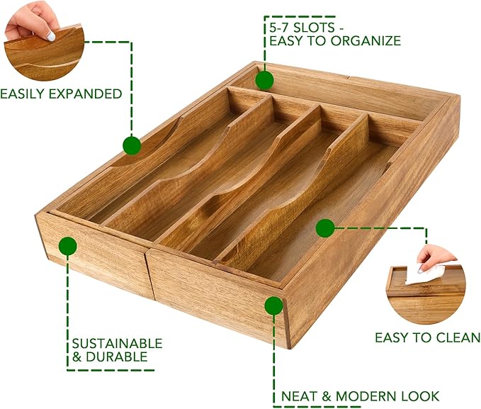 Expandable Acacia Kitchen Drawer Organizer - Image 3