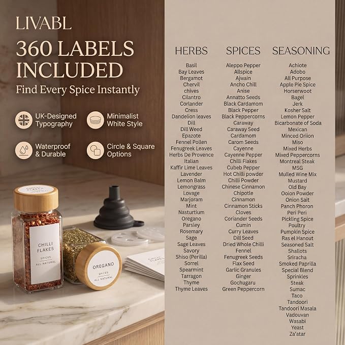 Glass Spice Jars with 360 Labels -24 pcs- 4oz- Spice Containers with Bamboo - Image 7
