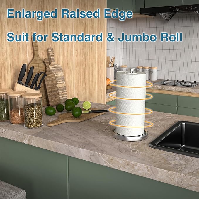 Paper Towel Holder Countertop, One-Handed Tear, Stainless Steel, Weighted Base - Image 2