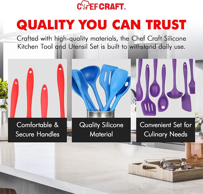 Chef Craft Premium Silicone Kitchen Tool and Utensil Set, 11 Piece - Image 6