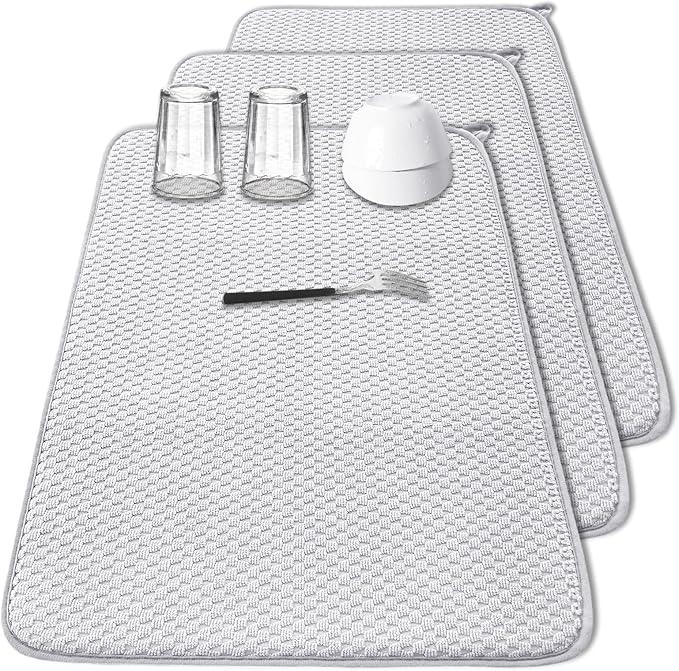 3 Pcs XXL Dish Drying Mat, Absorbent Microfiber Dishes Drainer Mats, Large Size by Meirrnyyu