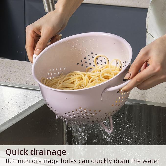 Metal Colander 5 Quart Powder Coated Self-draining Metal Strainer - Image 3