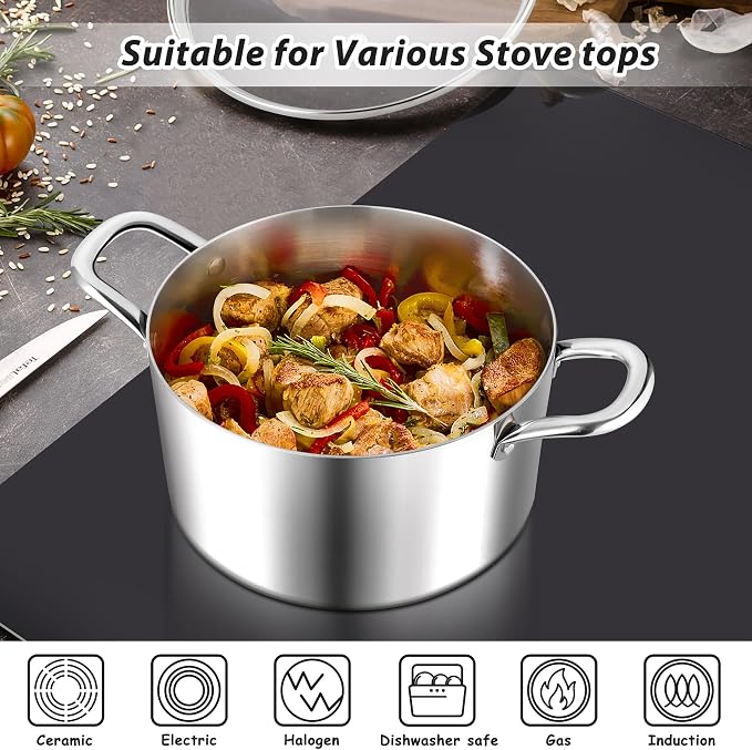 E-far 4 Quart Stock Pot, Tri-Ply Stainless Steel Cooking Pot - Image 5