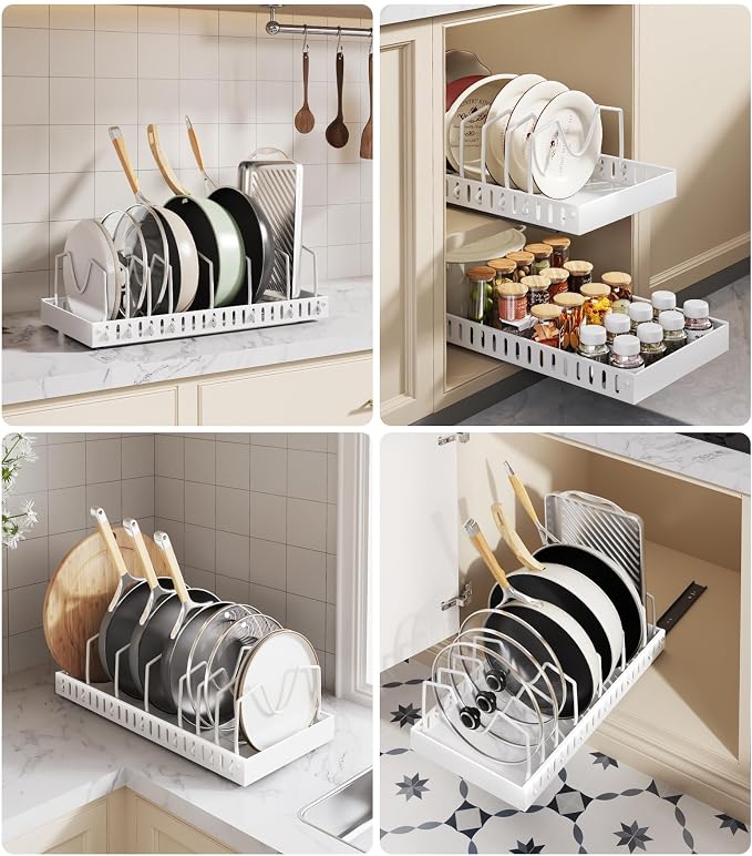 Lozovin Pull Out Pots and Pans Organizer Under Cabinet, Sliding Lid Holder and - Image 7