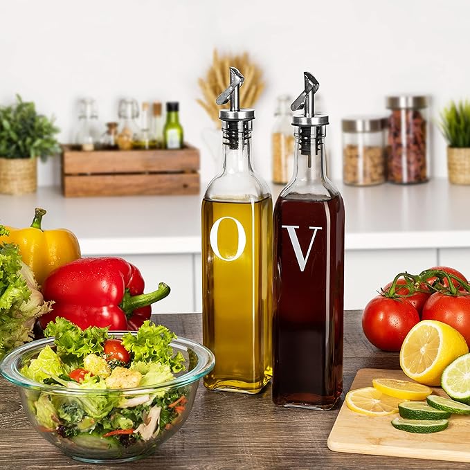 GREENOLIVE Olive Oil and Vinegar Dispenser Set - 17 oz. Glass Bottles - Stylish - Image 3