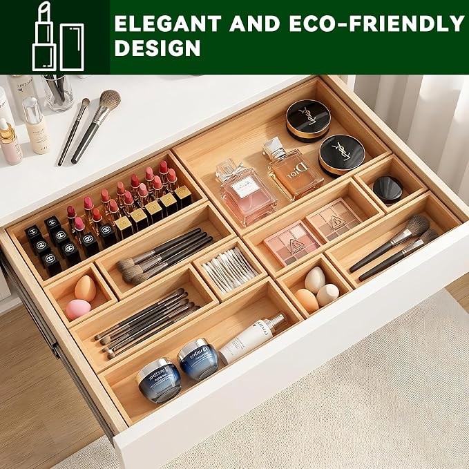 Bamboo Drawer Organizer 7 Pcs for Kitchen Multi-purpose Storage Dividers for - Image 6