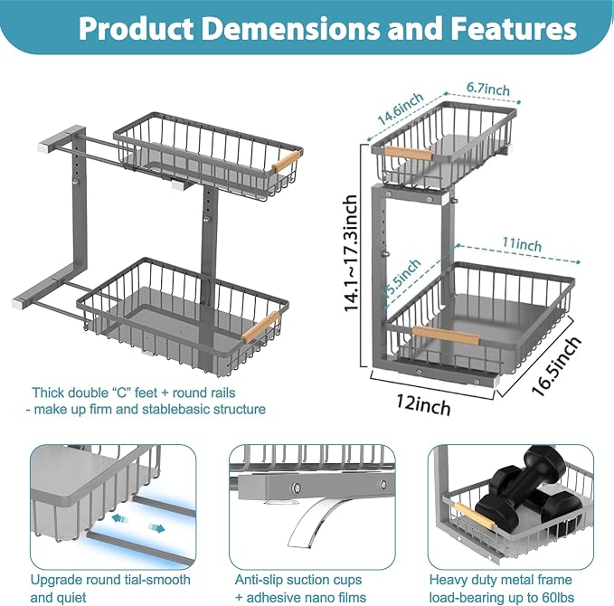 Liuoud Under Sink Organizer 2 Pack, 2 Tier Slide Out Large Capacity Height - Image 6
