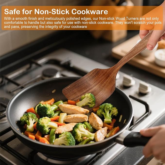 Wooden Spoons for Cooking, Natural Premium 6 Piece Teak Wooden Cooking Utensils - Image 6