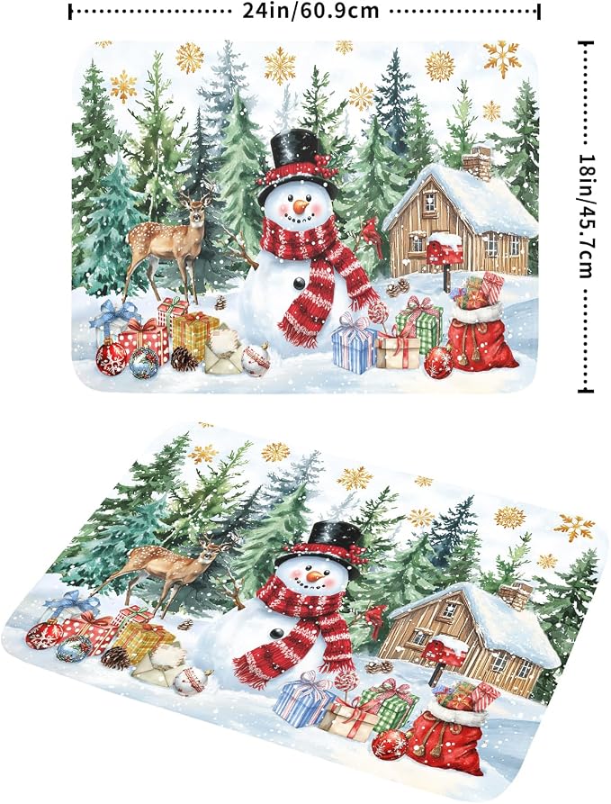 Christmas Kitchen Drying Mat 18 x 24 Inch Xmas Snowman Drying Pad Snowflake and - Image 2