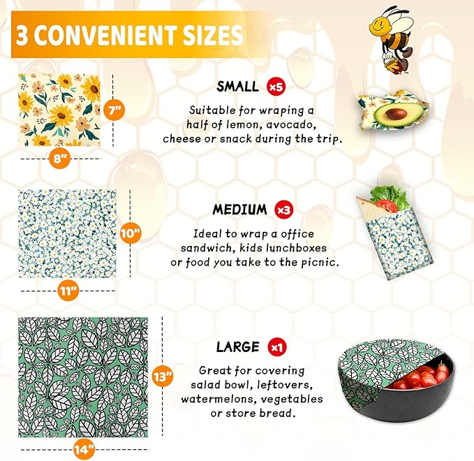 Beeswax Wrap, 9 Pack Eco-Friendly Beeswax Wraps - Image 3