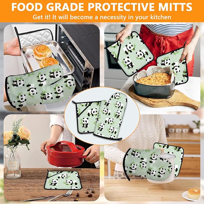 Cute Panda Oven Mitts and Pot Holders Sets 4Pcs, Extra Long Oven Gloves - Image 7