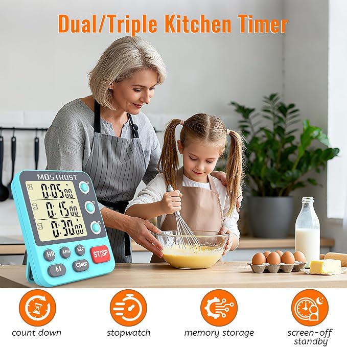 Digital Dual Kitchen Timer, 3 Channels Countdown Triple Timer - Image 2