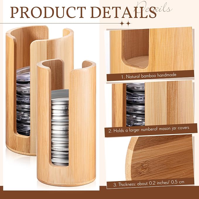 Suclain 2 Pcs Mason Jar Lid Organizer Bamboo Vertical Mason Jar Lid Storage - Image 4