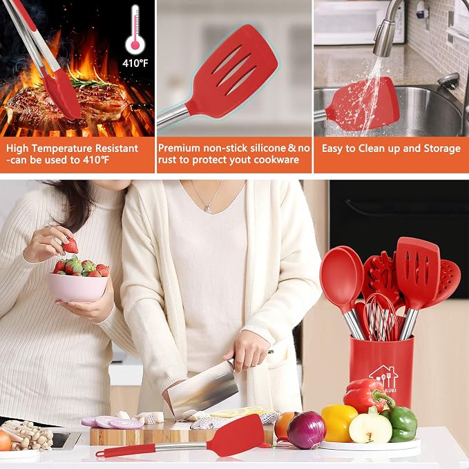 Silicone Cooking Utensil Set, Kitchen Utensils 26 Pcs Set, Non-stick Heat - Image 3