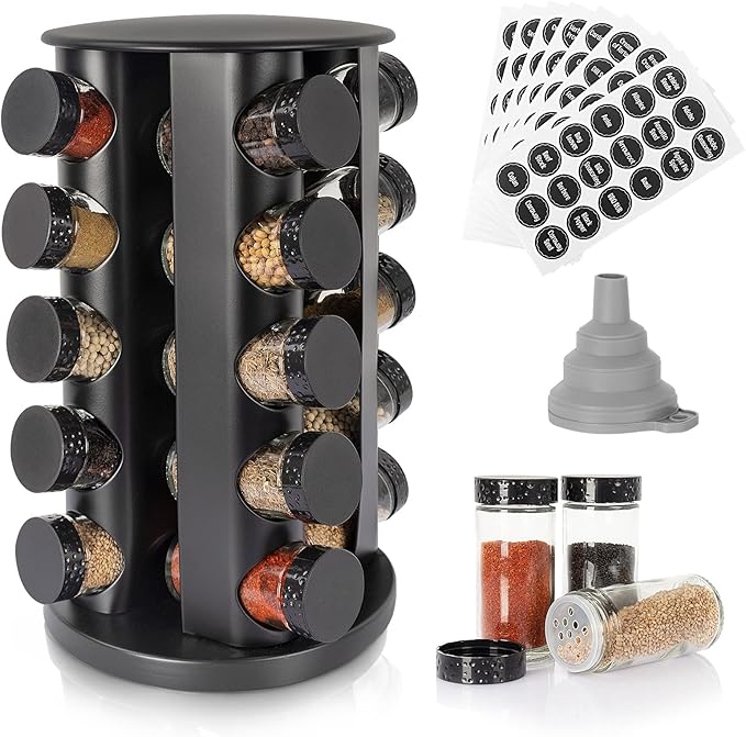 Tianifa Black Countertop Rotating Spice Rack, Round Empty 20-Jars Revolving by Tianifa