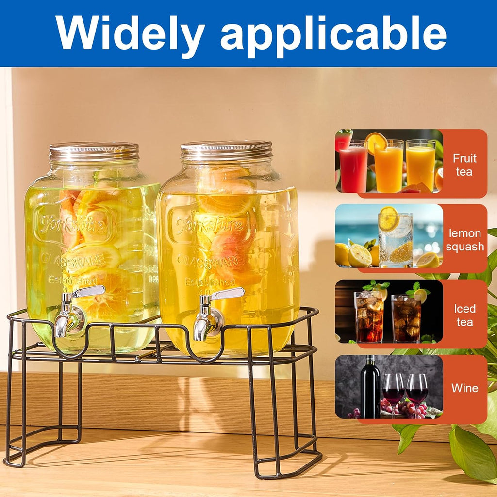1 Gallon Glass Drink Dispensers for Parties, 2 Pack Beverage Dispenser