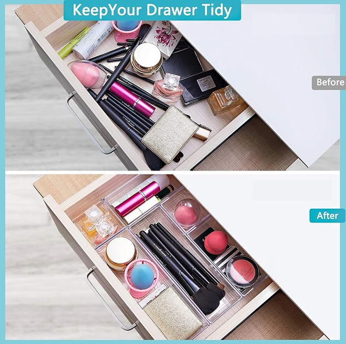 DCA 12 Pack Clear Drawer Organizer, 4 Sizes Makeup organizer, Vanity Organizer - Image 2
