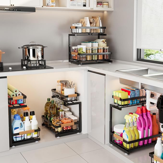 ADBIU Under Sink Organizer, 2 Pack 2 Tier Expandable Height Pull out Kitchen - Image 9