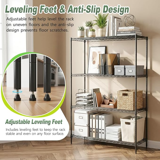 BestOffice 4-Tier Wire Shelving Unit, 1000 LBS Heavy Duty Metal Storage Shelves - Image 6