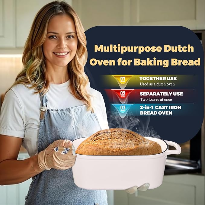 4.6 Quart Dutch Oven for Sourdough Bread Baking, Combo Oval Enameled Cast Iron - Image 8