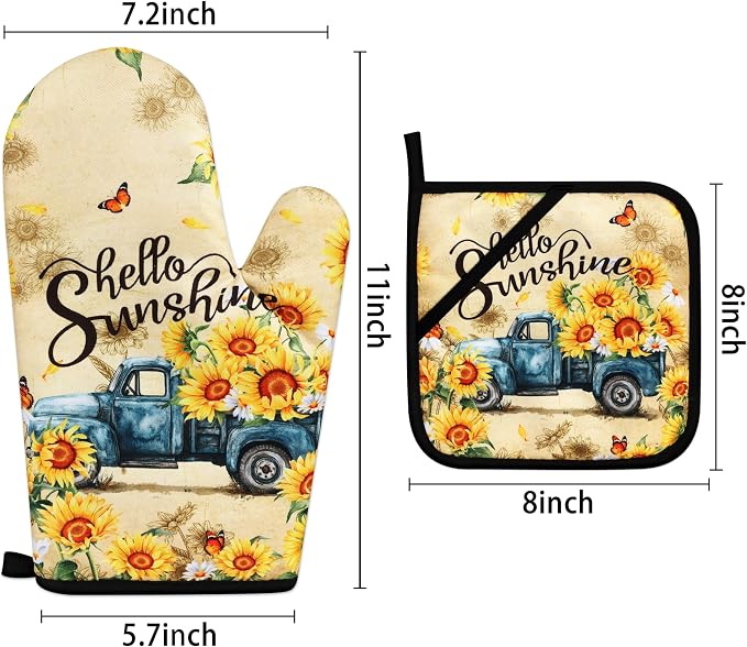 Sunflower Oven Mitts and Pot Holders Sets Vintage Floral Oven Gloves Heat - Image 4