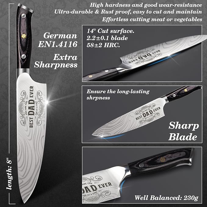Funistree Dad Gifts from Daughter Wife Son, Best Dad Ever Kitchen Knife Gift Set - Image 3