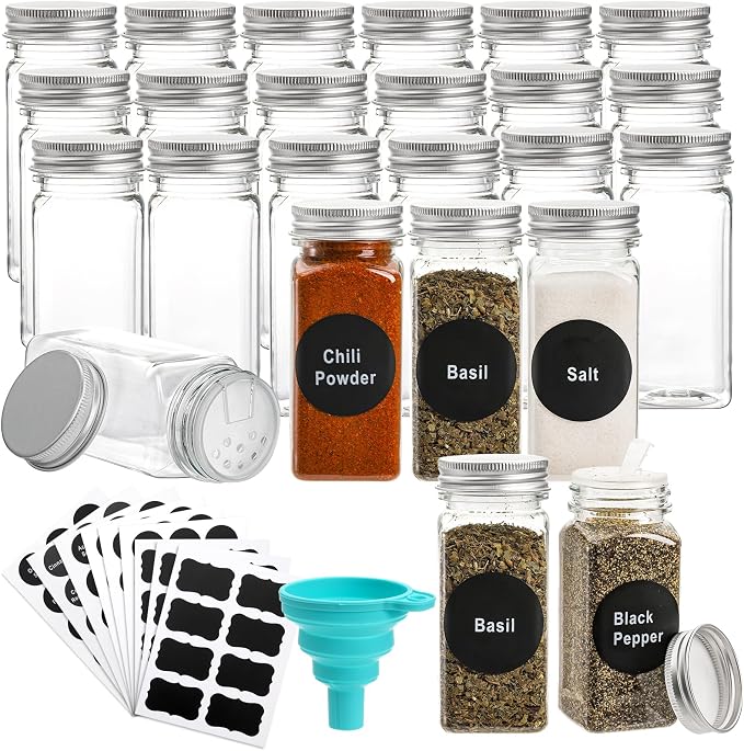 WUWEOT 24 Pack Plastic Spice Jars, 4 oz Spice Bottle Square Seasoning Containers by WUWEOT