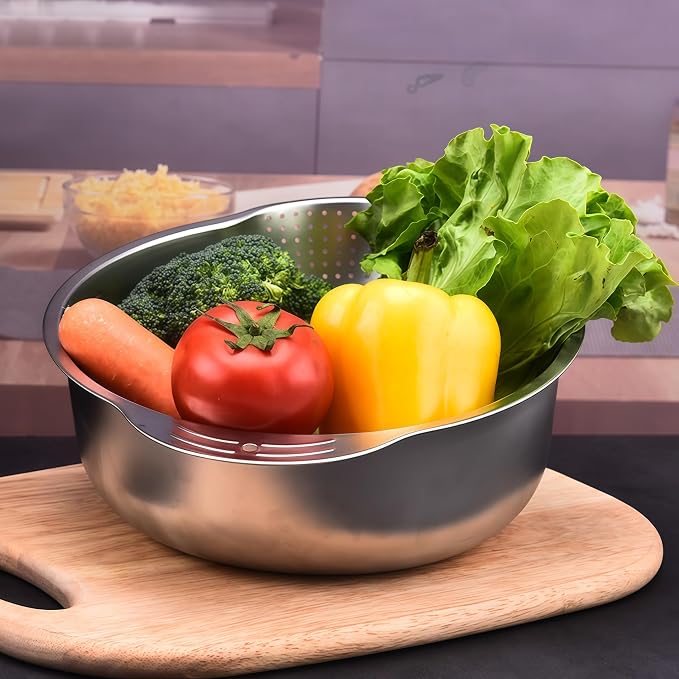 Rice Washer Strainer Bowl, Stainless Steel Washing Bowl - Image 7