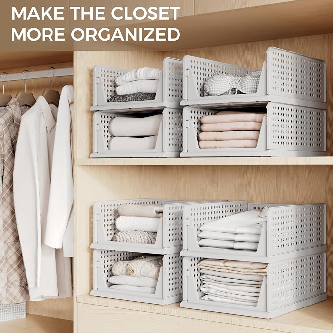 Pinkpum Grey 6 Pack Closet Organizers Storage Bins, Stackable Plastic Drawer - Image 5