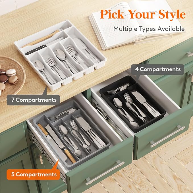 Lifewit Silverware Drawer Organizer Tray, Plastic Cutlery Storage - Image 9