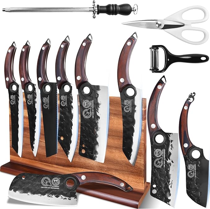 XYJ Authentic Since 1986, Knife Block Set, High Carbon Steel Forged Blades by XYJ