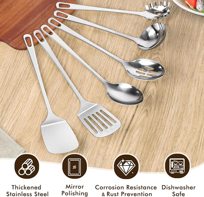 6 Pcs Cooking Utensils Set, Stainless Steel Kitchen Utensils, Heat Resistant - Image 3