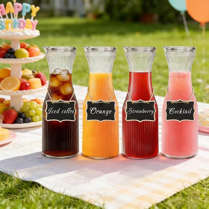 INSETLAN 1 Liter Ribbed Glass Carafe - Image 4