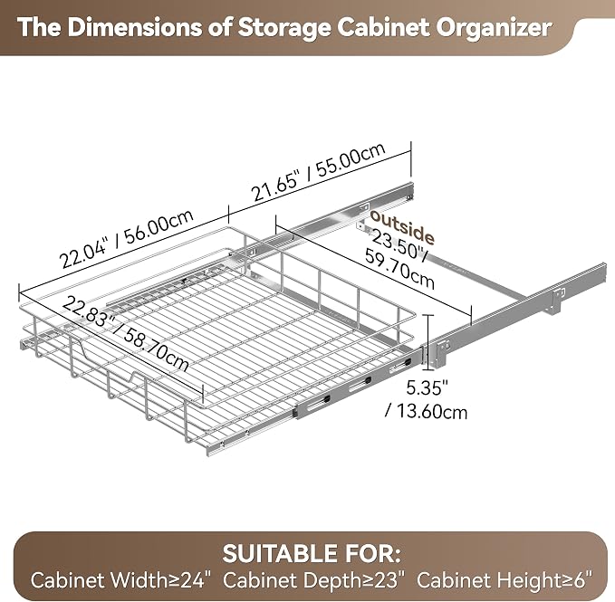 Pull Out Cabinet Organizer 24" W X 22" D, Slide Out Drawers - Image 2