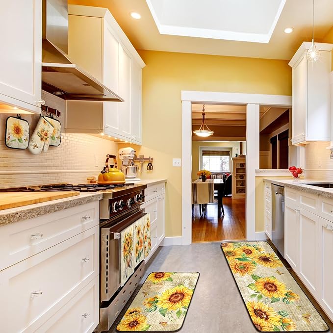 Fourluoo 10 Pcs Sunflower Kitchen Dish Towels Rugs Oven Mitts and Pot Holders - Image 4