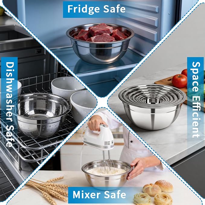 7-Piece Mixing Bowls with Airtight Lids — Stackable Stainless Steel Nesting - Image 5