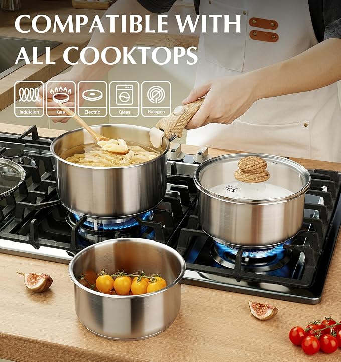KOCH SYSTEME CS Stainless Steel Saucepan Set 1.5QT & 2QT & 3QT, Stainless Steel - Image 3