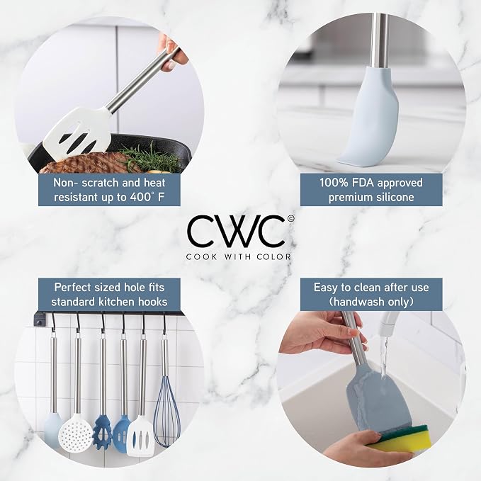 COOK WITH COLOR Silicone Cooking Utensils, Kitchen Utensil Set, Cooking Utensils - Image 2