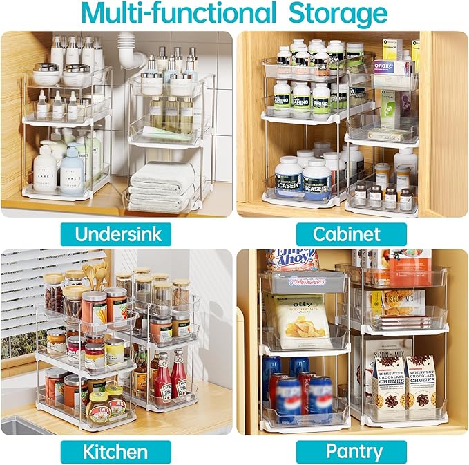 Delamu 2 Sets of 3-Tier Bathroom Under Sink Organizers and Storage, Pull Out - Image 4
