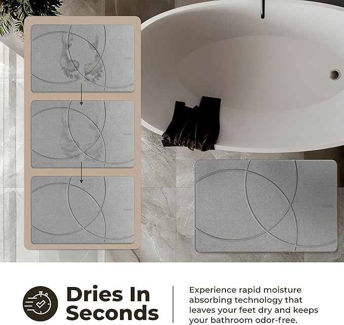 TOSORO - Stone Bath Mat Diatomaceous Earth Shower Mat Non-Slip Super Absorbent - Image 3
