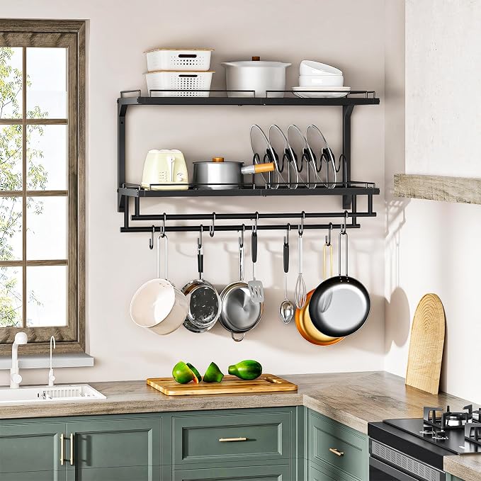 CHOEZON Pot Rack, Wall Mounted Pan Holder, 2-Tier Pot and Pan Organizer - Image 2
