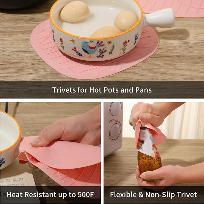 4 Pieces Oven Mitts of Macaron Color Thickened Non-Slip Silicone Kitchen Gloves - Image 6