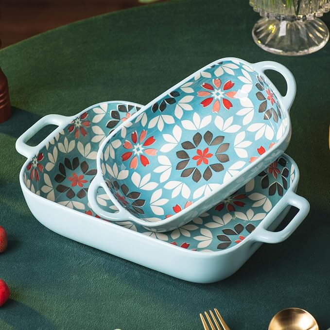 ONCCI Ceramic Baking Dish Set, 2-Piece Hand-painted Porcelain Rectangular - Image 4