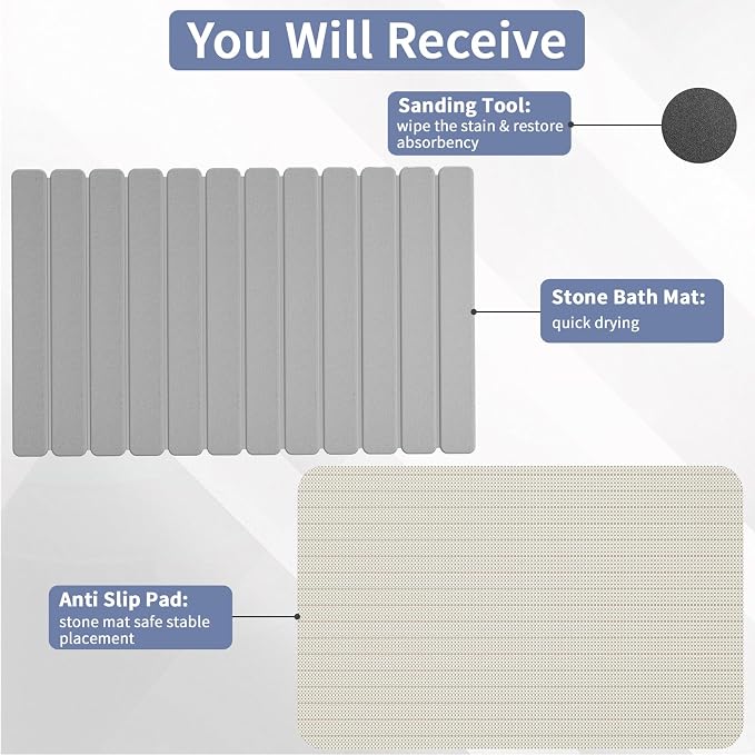 Large Stone Bath Mat 31.5 x 19.7in, Quick Dry Stone Drying Mats - Image 3