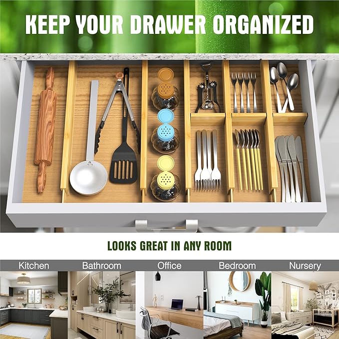 ANTOWIN Bamboo Drawer Dividers Organizers, Drawer Separators Splitter, 17-22 - Image 5