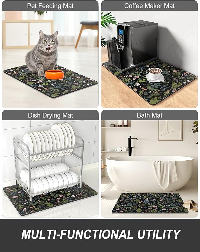 Rnivvi Dish Drying Mat for Kitchen Counter, 12 x 19" Cute Flower Theme Super - Image 7