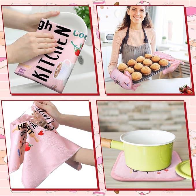 Leinuosen 8 Pcs Kitchen Towels and Oven Mitts Sets Pot Holders Dishcloths Set - Image 6