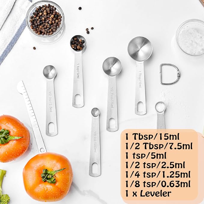 Stainless Steel Measuring Spoons Set, 7 Pieces Kitchen Measuring Sets Gadgets - Image 2