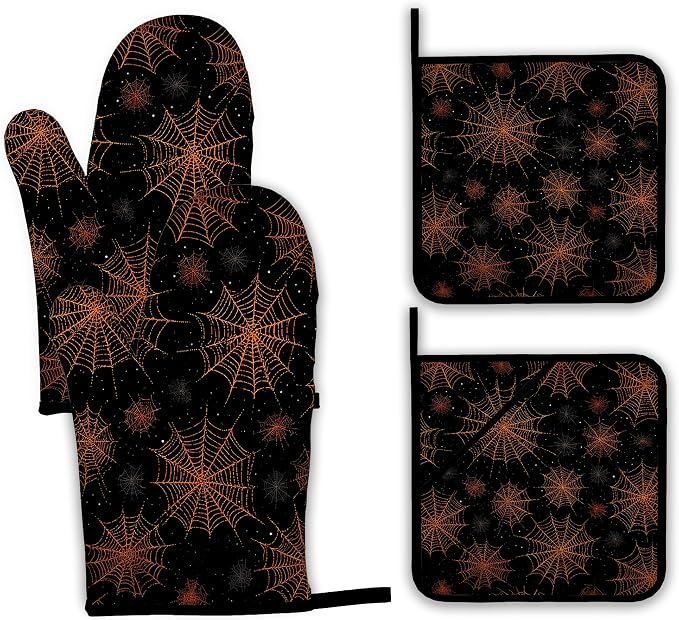 Halloween Oven Mitts and Pot Holders Set, Spider Web Kitchen Decor Heat by Unknown